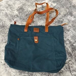 NWT MW Most Wanted Canvas Tote With Leather Straps‎ Deep Teal Blue Color Pockets